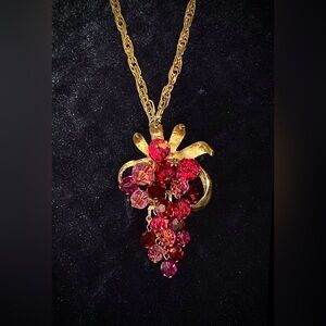 Vintage Crystal Grapes Necklace Pendant AB Aurora Borealis Articulated Schrager